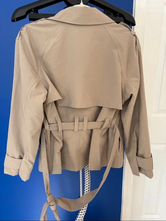 a new day Tan Double-Breasted Short Trench Coat with Belt - Picture 4 of 4